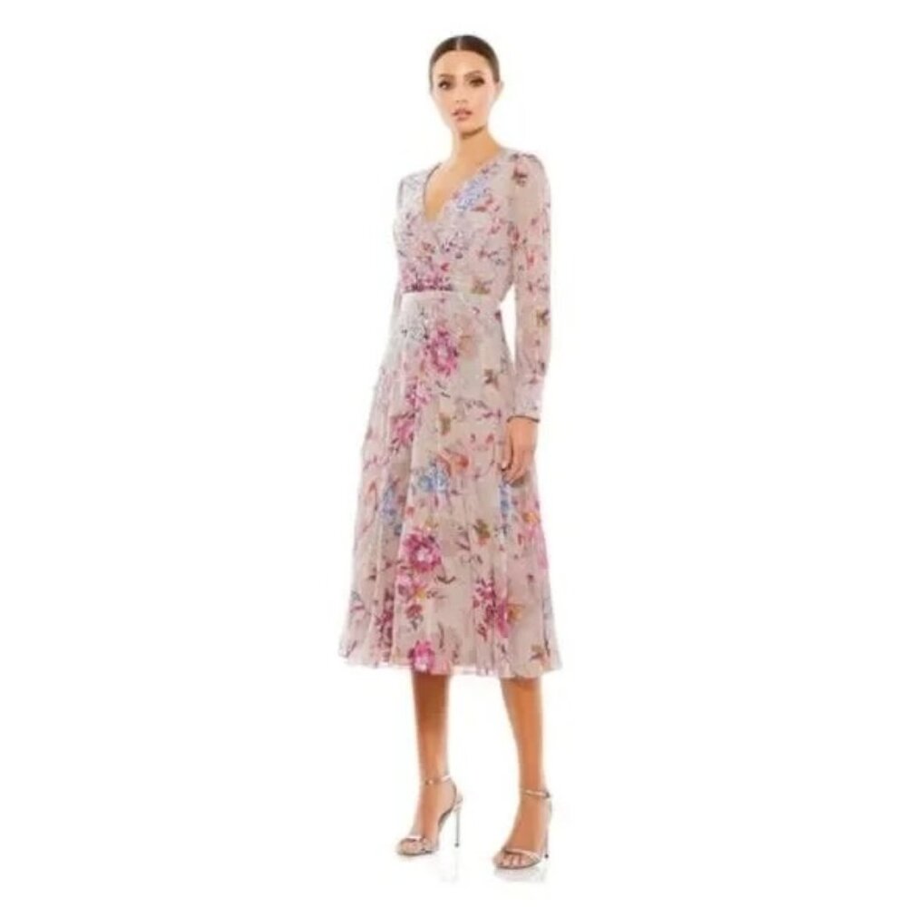 Mac Duggal Purple and Gray Midi Dress